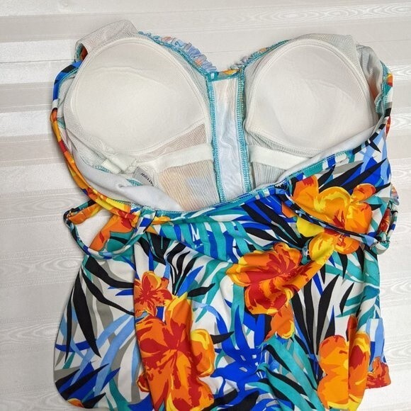 Croft & Barrow One-Piece Women Swimsuit US 14 Lined Ruched Floral Vibrant - Picture 6 of 10